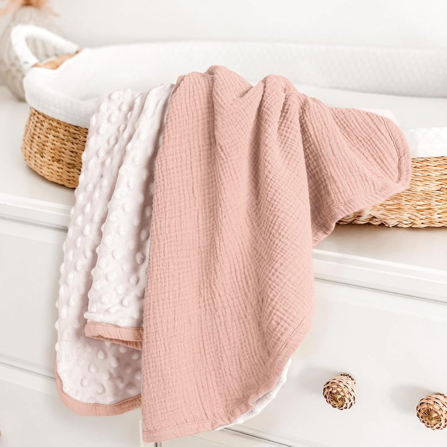 lulumoon Baby Blanket for Newborn Receiving: Minky Dot & Muslin Lightweight - Thermal Blanket Gift