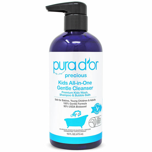 PURA D'OR 16 Oz Kids Wash - All-in-One Gentle Cleanser - USDA Biobased, Sulfate-Free, Tear-Less