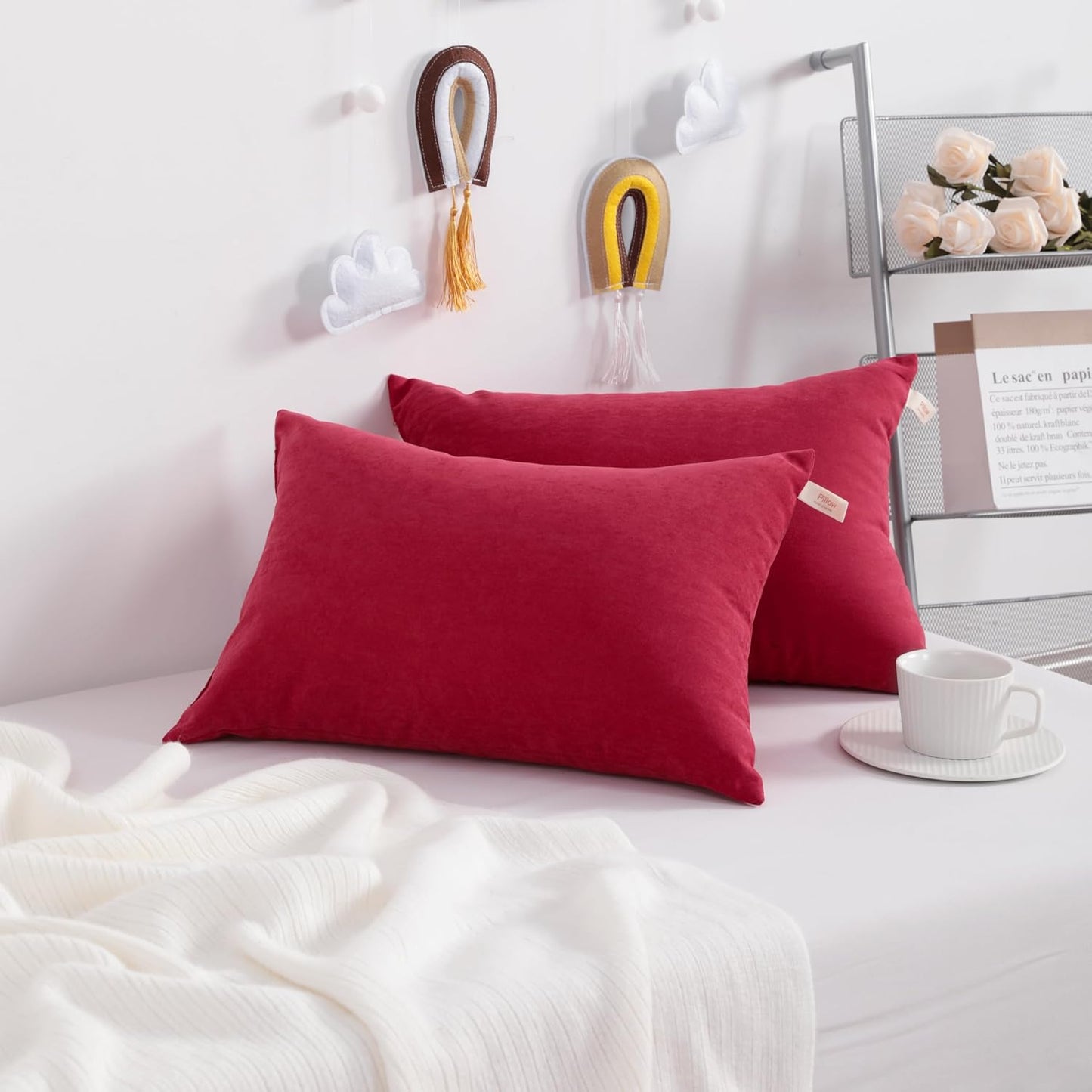 NTBAY Toddler Pillows, Down Alternative 13"x18" Pillows, Machine Washable - Soft and Breathable Travel Small Pillows for Sleeping, Ideal for Daycare, Crib, Cot, Red