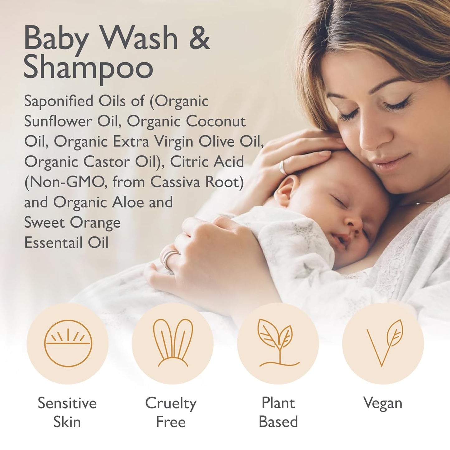 SoCal Suds & Company Baby Shampoo & Body Wash, 2-in-1 Organic Gel - Gentle Castile Soap with