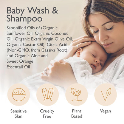 SoCal Suds & Company Baby Shampoo & Body Wash, 2-in-1 Organic Gel - Gentle Castile Soap with