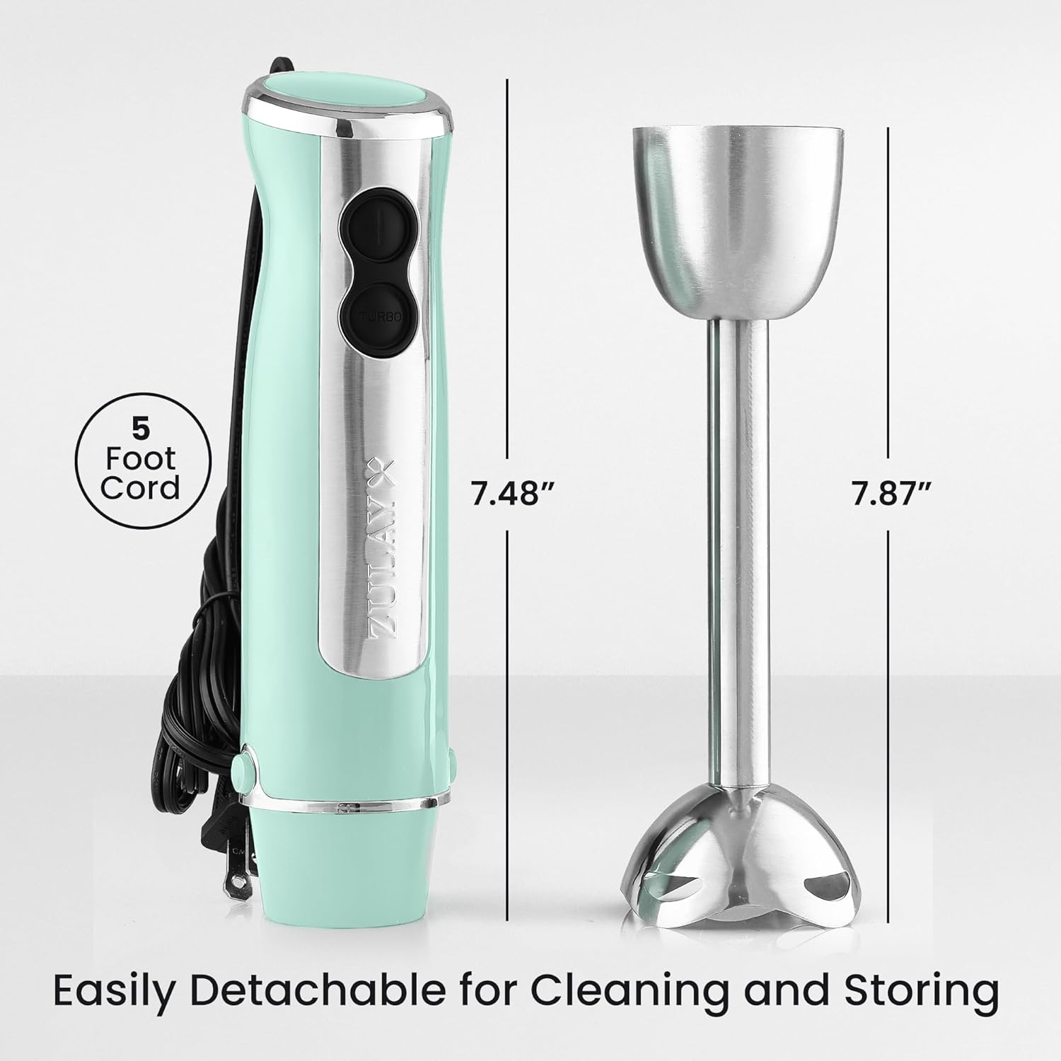Zulay Immersion Stick Mixer Hand Blender - 800 Watts, Turbo Mode, 5-ft Power Electric Cord