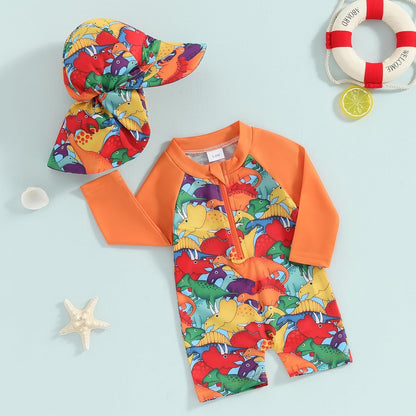 Hnyenmcko Baby/Toddler Boy Rash Guard Swimsuit Long Sleeve One Piece Zipper Swimwear Sunsuit Infant Bathing Suit Beachwear