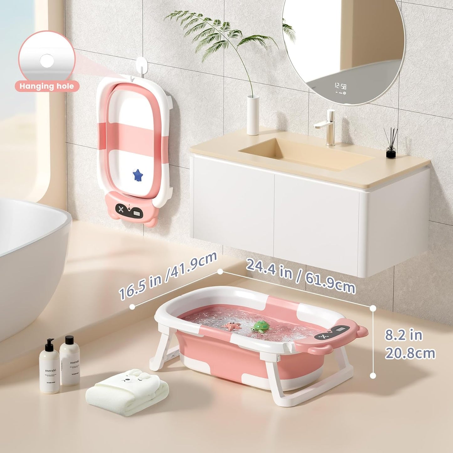 Collapsible Baby Bathtub for Newborn to Toddler (0-18 Month) - Portable Baby Bath Tub for Travel