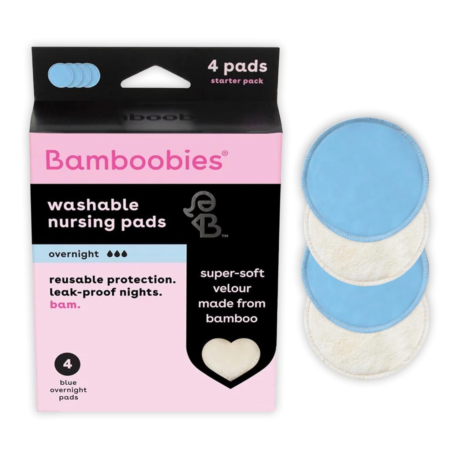 Bamboobies Overnight Nursing Pads, Ultra-Soft Velour, Reusable and Washable for Nightly Use
