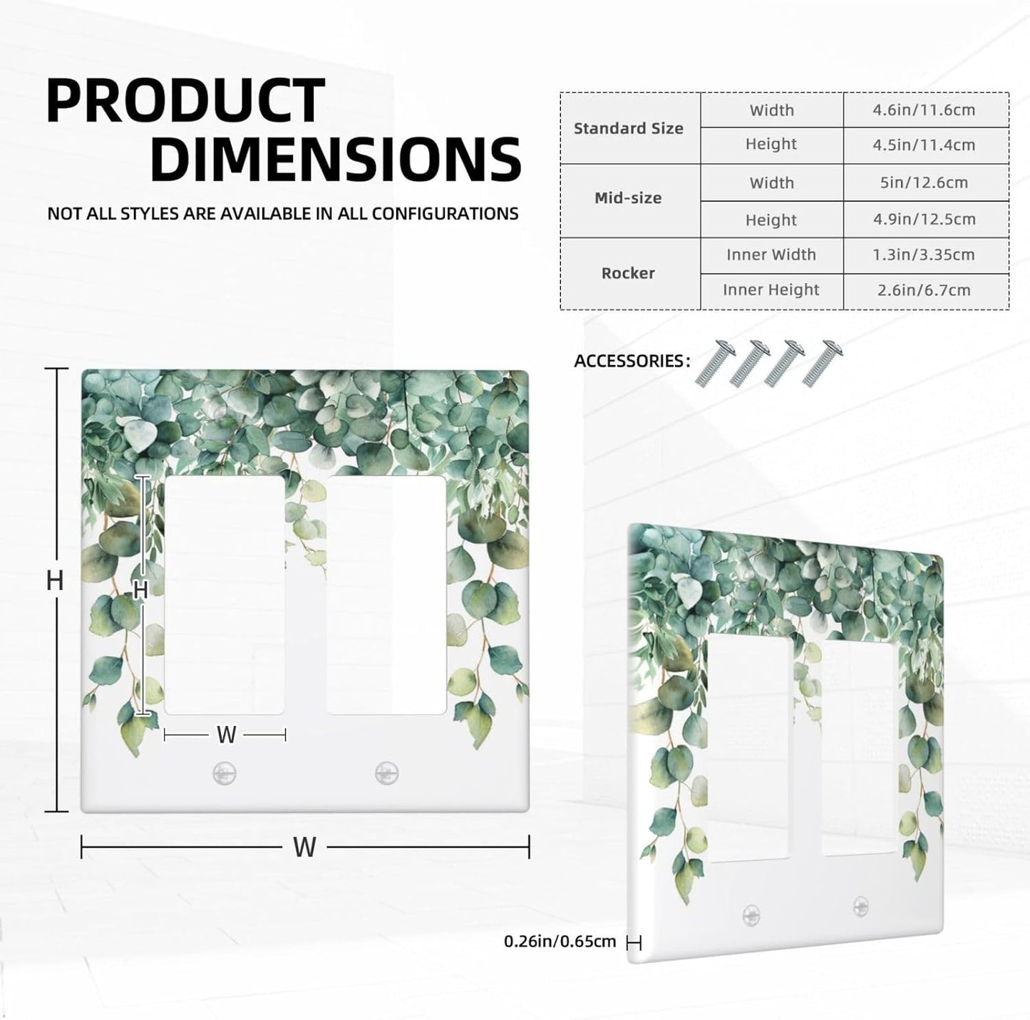 Decorative Outlet Covers Rustic Green Eucalyptus Leaves 2 Gang Wall Plate Double Rocker Two Switch Wall Cover Plate Light Switch Cover Plate Faceplate for Country Bedroom Home Decor