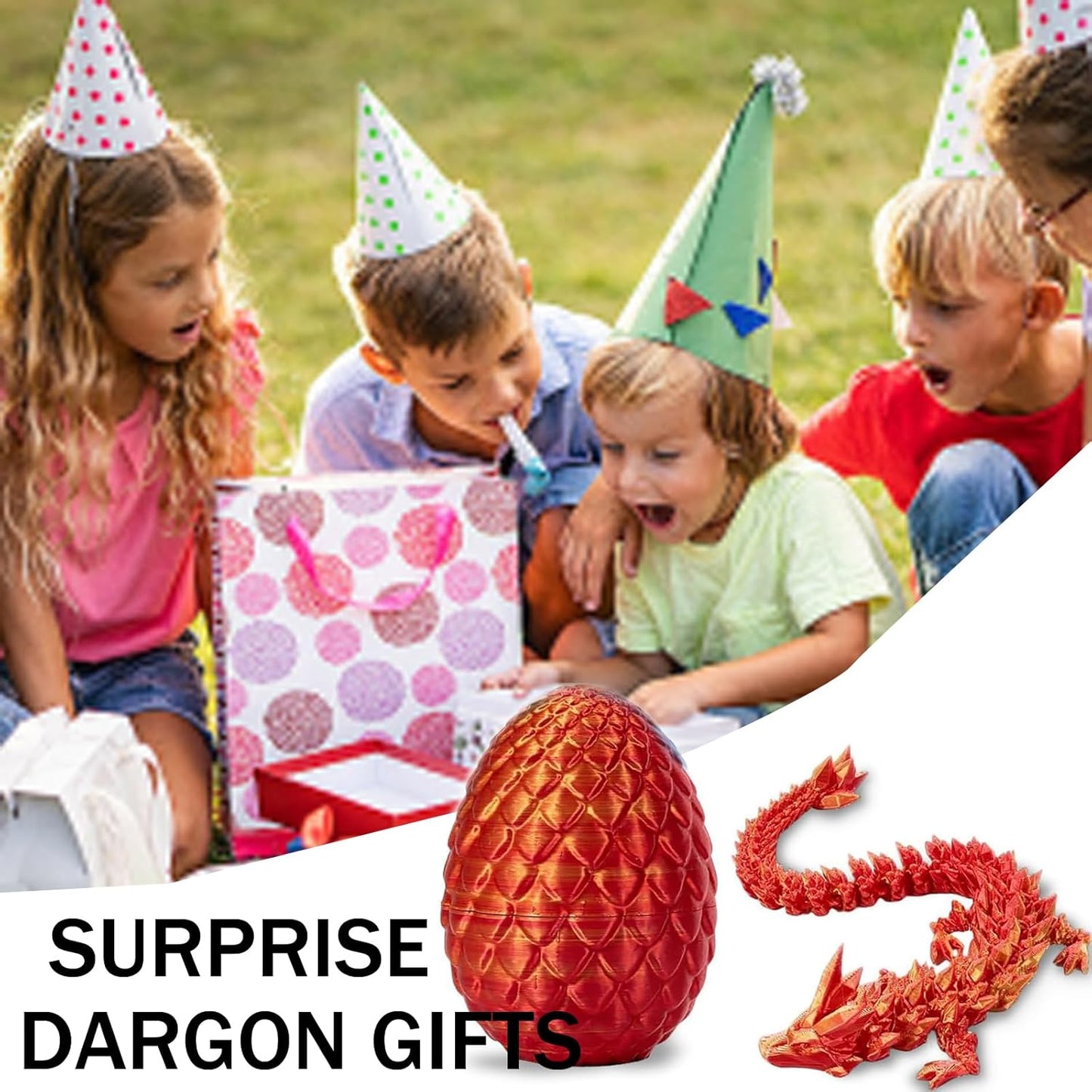 Cessfle 3D Printed Dragon in Egg, Crystal Dragon Eggs with Dragon Inside, Full Articulated Dragon Eggs 3D Dragon Toys, Mystery Dragon Egg for House of Dragon, 3D Printed Animals Fidget Toys