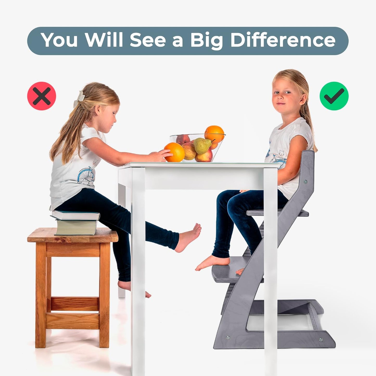 FORNEL Grey Wooden High Chair for Toddlers | The Grow-with-Me Adjustable Chair for Modern Farmhouse