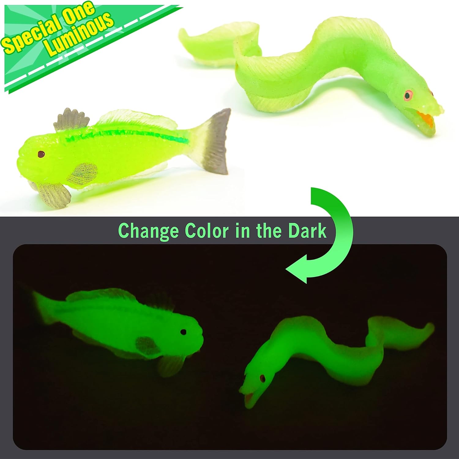 10PCS Sea Animal Figurines Bath Toys, Color Changing Ocean Fish Toys, Stretchy Realistic Animal