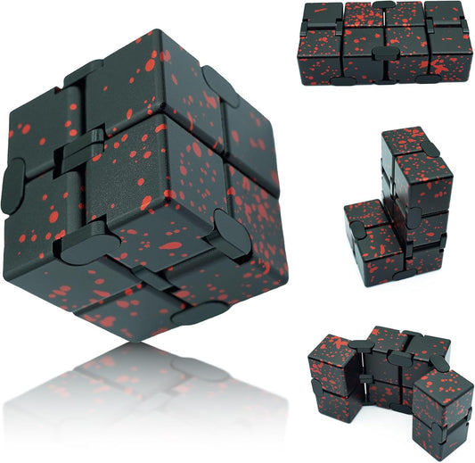 Infinity Cube Fidget Toy, Metal Anxiety Relief Toys Fidget Cube for Adults, ADHD Desk Toys for Kids Boys Girls for Stocking Stuffers, Easter Basket Stuffers (Black Red)