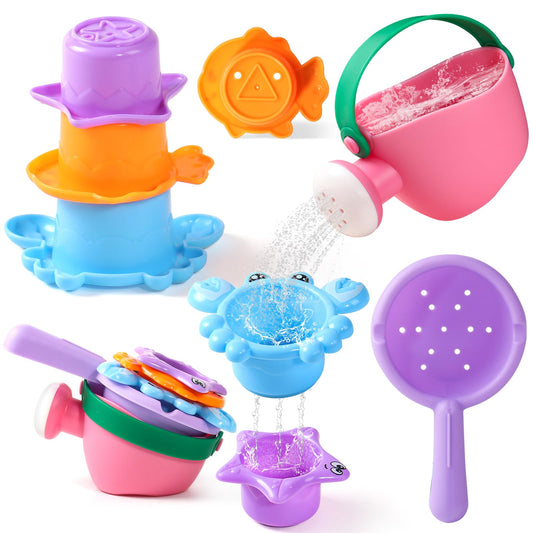 Fajiabao Toddler Bath Toys for Kids Ages 1-3 Stack, Scoop & Pour Set 5 PCS