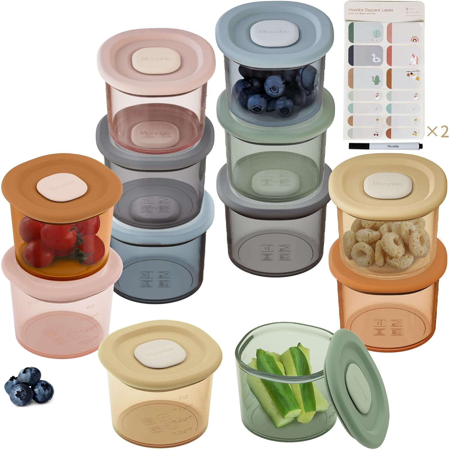 Moonkie Silicone Baby Food Containers | 4 oz Baby Food Storage Jars with Airtight Lids | Reusable