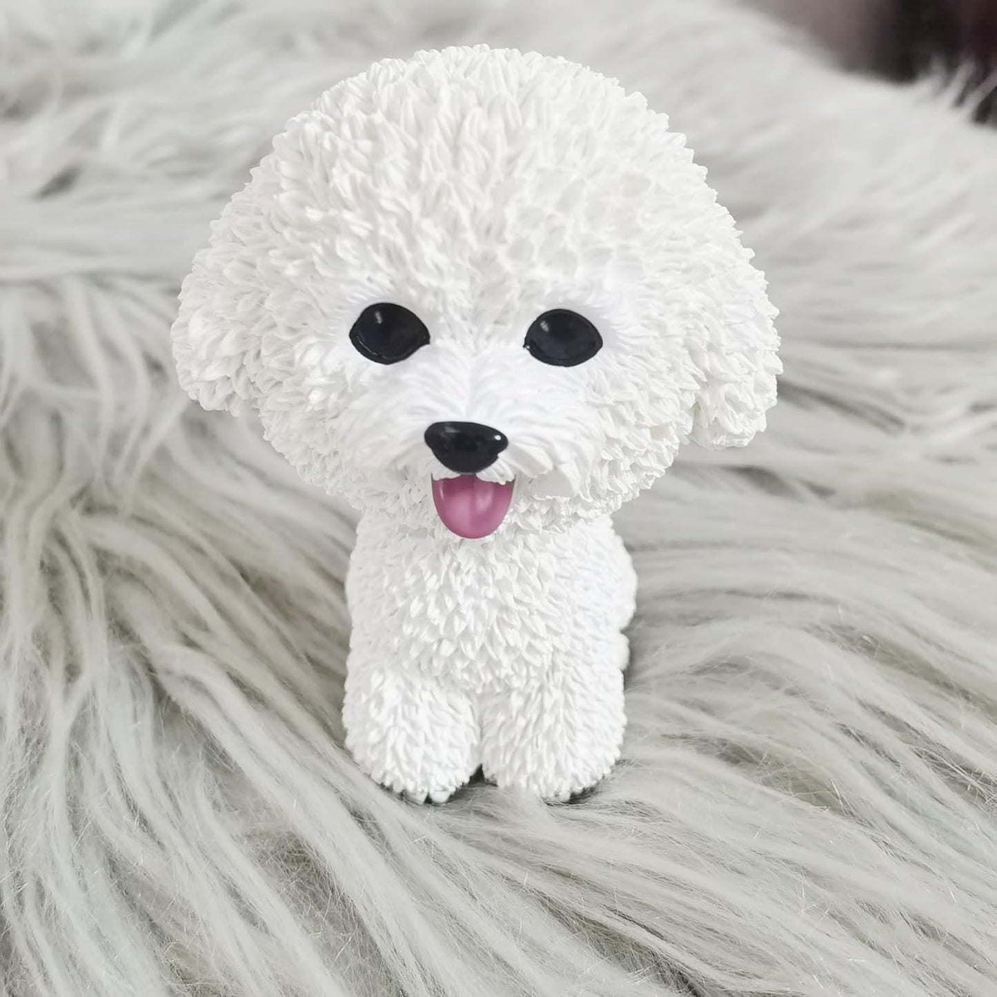 Resin Bobbing Head Dog Figurines Mini Bobblehead Puppy for Home Office Desk Car Dashboards Decor Ornaments (Bichon Frise)