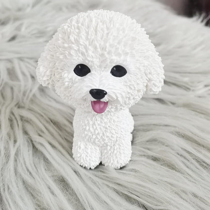 Resin Bobbing Head Dog Figurines Mini Bobblehead Puppy for Home Office Desk Car Dashboards Decor Ornaments (Bichon Frise)