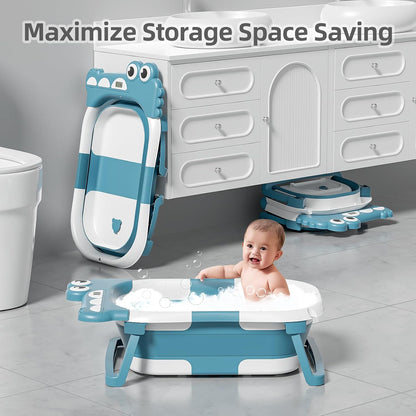 MoreFeel Collapsible Baby Bathtub for Newborn with Thermometer & 1 Hooded Towel & 1 Soft Floating