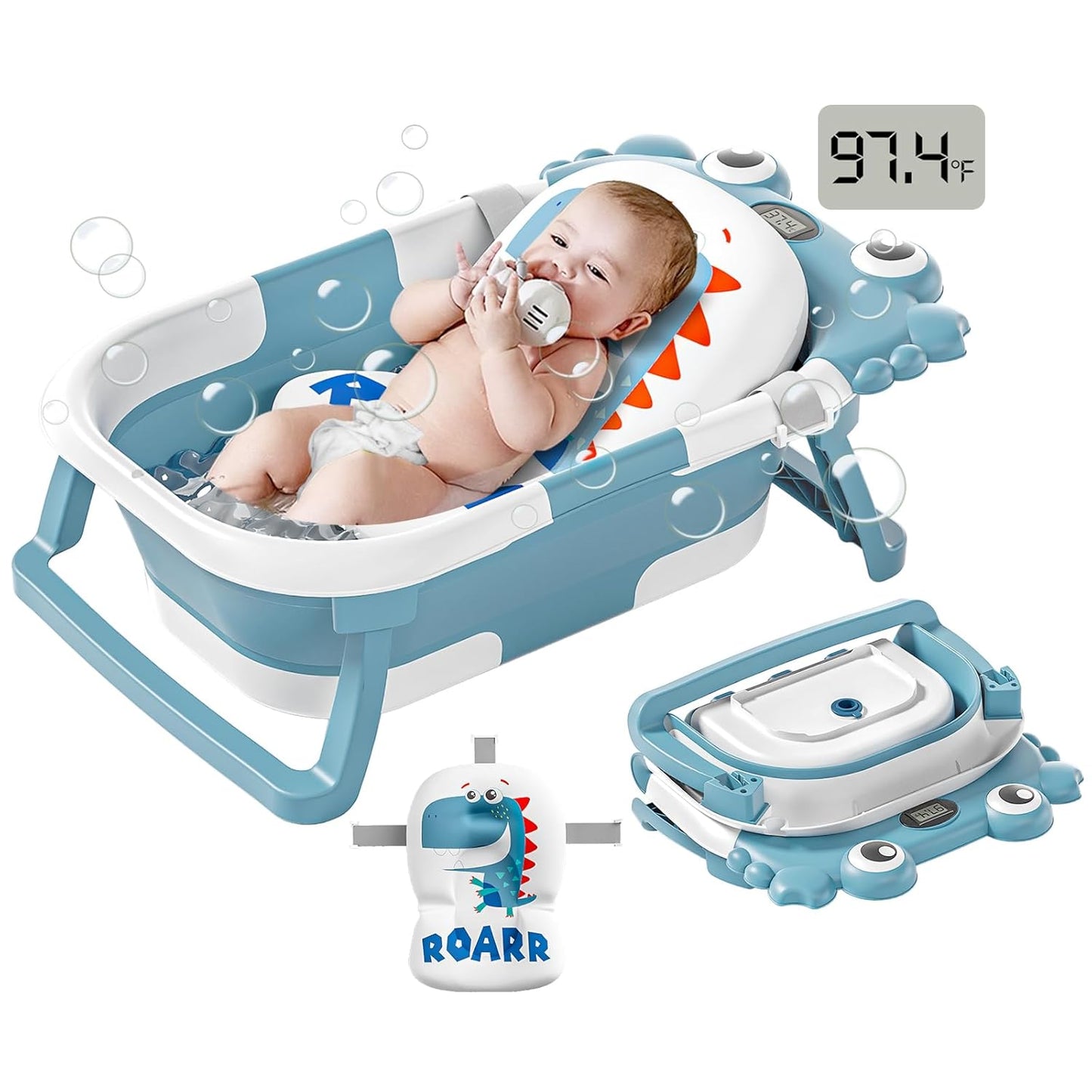 Collapsible Baby Bathtub for Newborns to Toddler with Real-time Temp Monitor & Floating