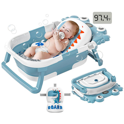 Collapsible Baby Bathtub for Newborns to Toddler with Real-time Temp Monitor & Floating