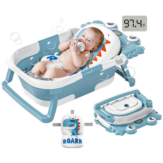Collapsible Baby Bathtub for Newborns to Toddler with Real-time Temp Monitor & Floating
