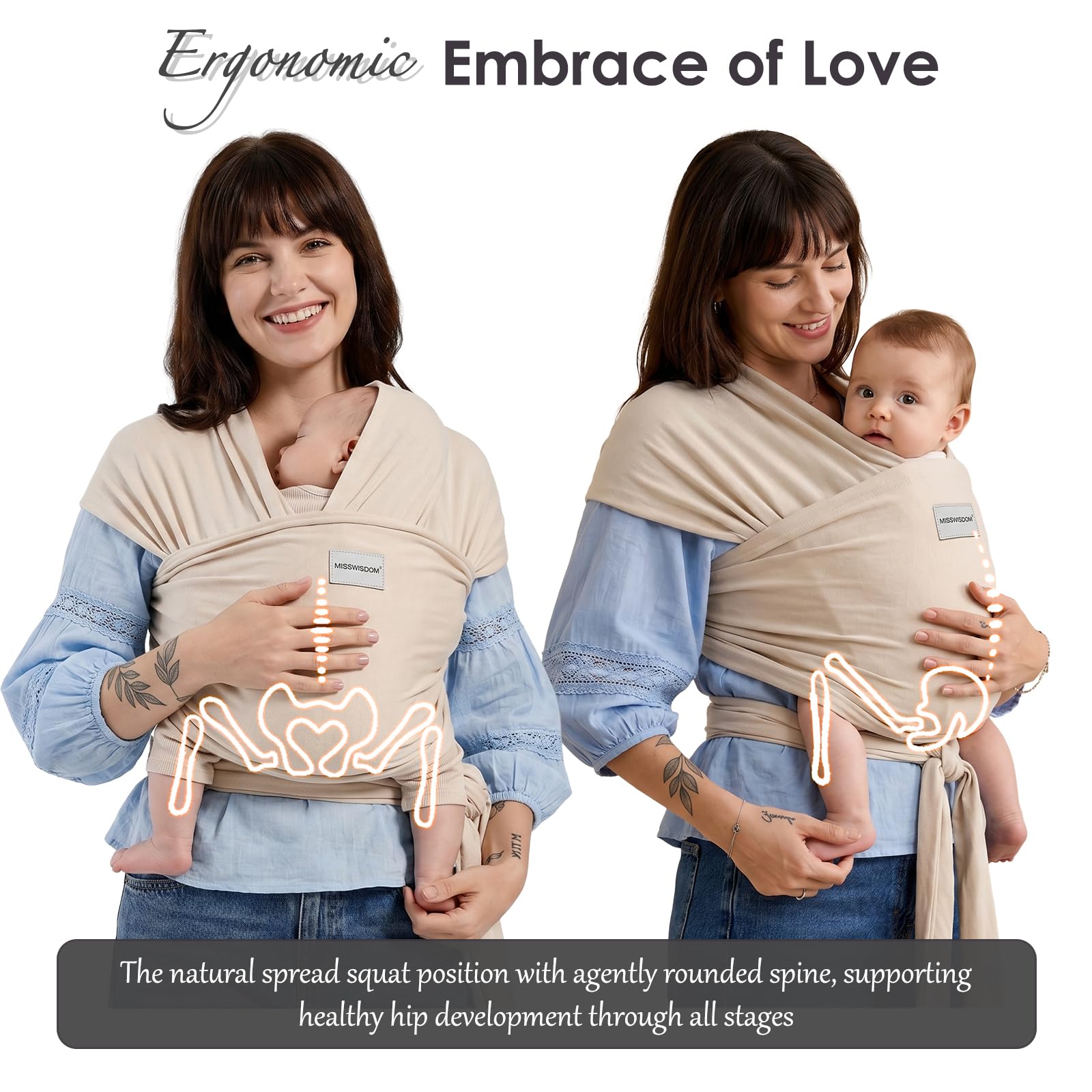 MISSWISDOM Baby Wraps Carrier, Baby Carrier Wrap Newborn Sling 7-35lbs, Baby Wearing Wrap Newborn