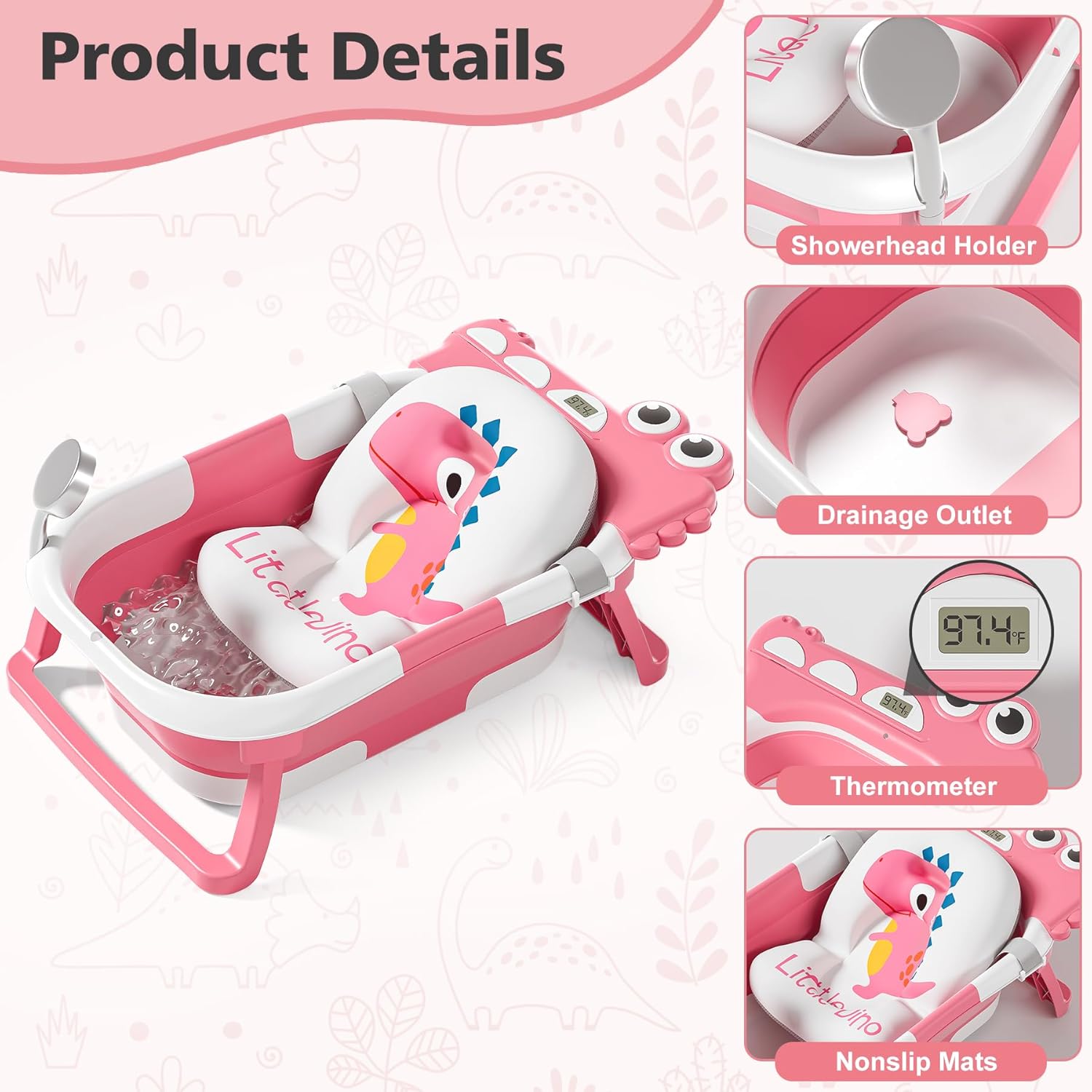 Collapsible Baby Bathtub for Newborn, Foldable Baby Bath Tub with Thermometer & Soft Floating