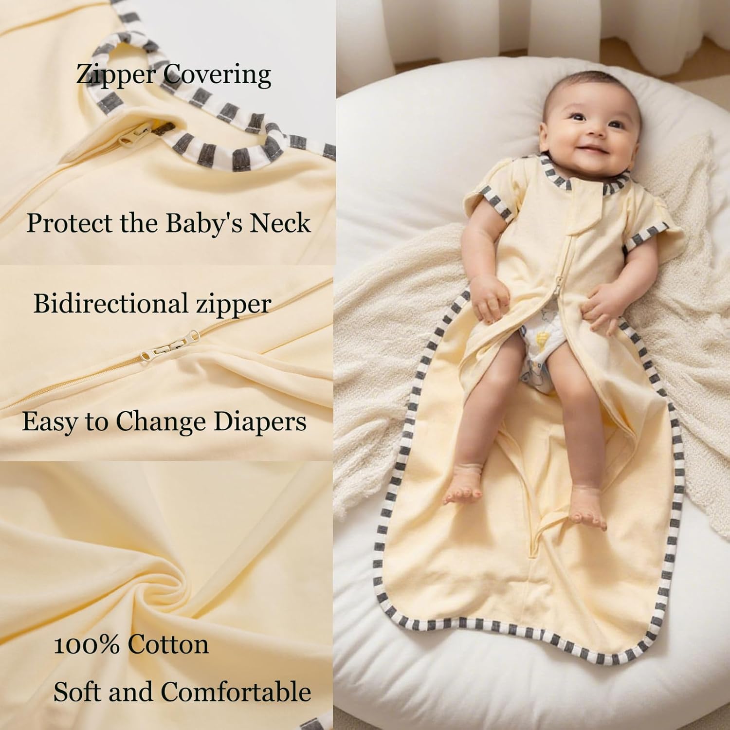 Baby Swaddle Blanket for Newborns and Infants,2-Piece Set Infant Pajamas,Bidirectional Zipper,Easy
