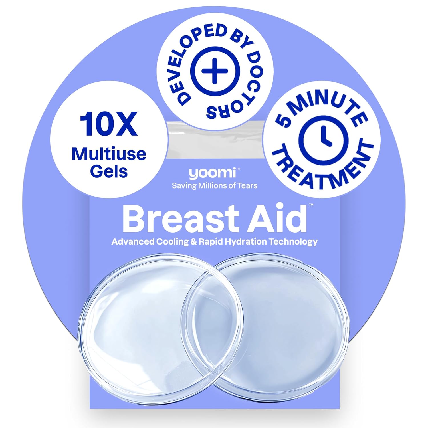Breast Aid™ Soothing Cryogel Pads for Sore Cracked Nipples with HOCl, 10x Multiuse, Advanced