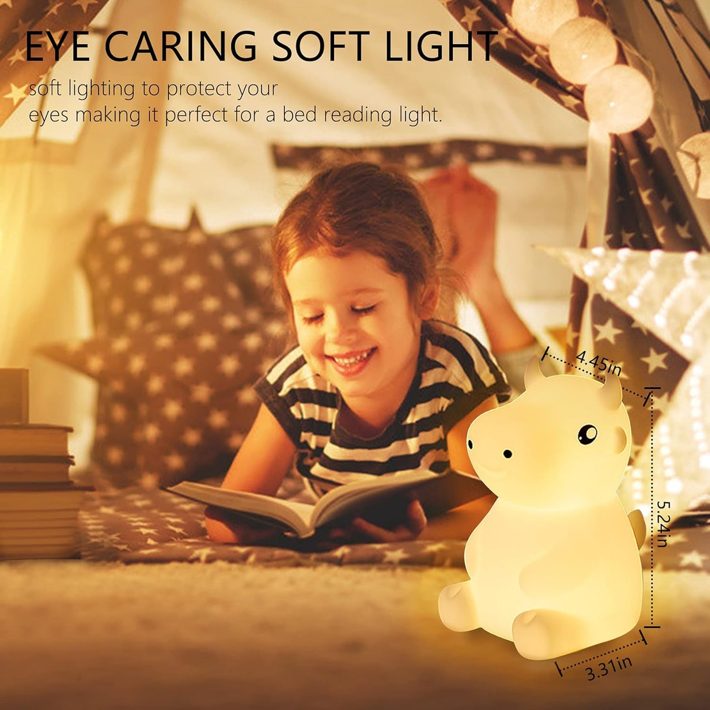 QANYI NRITY, Cute Night Light for Kids-7 Color Changing Silicone Cow LED Nightlight, Nursery Lamp with Timer ,Cow Room Dcor Lamp for Toddler, Baby, Boys, Children Gift,Bedroom