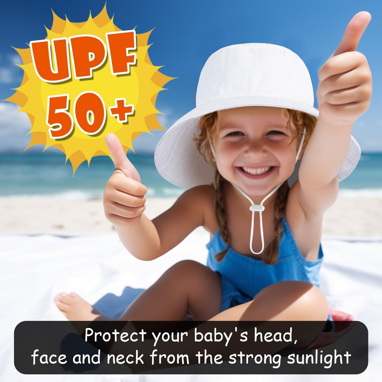 Baby Sun Hat Kids Summer UPF 50+ Toddler Bucket Hat Wide Brim Adjustable Beach Hats for Boys Girls Age 0-6 Years