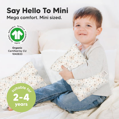 Mini Toddler Pillow with Pillowcase - 9x13 My Little Dreamy Travel Kids Pillow for Sleeping, Toddler Bed, Small, Tiny, Organic Cotton Pillowcase, Soft & Breathable, Kids 2-4 Years Old (Flora Vale)