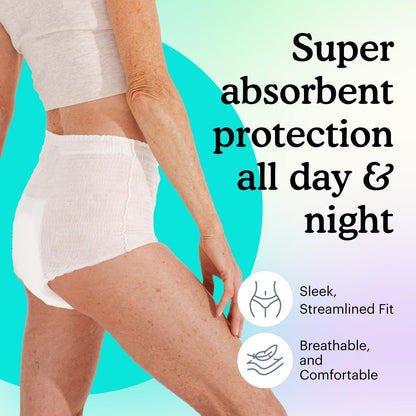 Because Adult Incontinence Underwear for Sensitive Skin - Women - Premium Overnight Disposable Briefs, Anti Odor - White, X-Large - Absorbs 6 Cups - 12 Count (Pack of 1)
