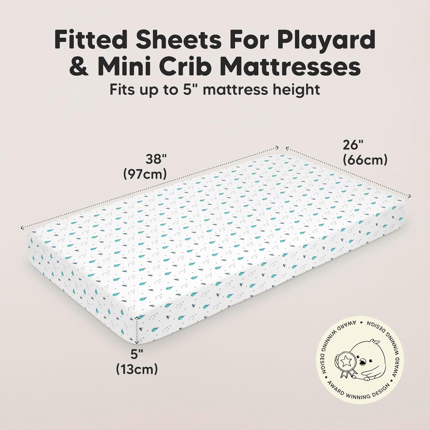 2-Pack Mini Crib Sheets Fitted - 38x26 Pack N Play Sheets for Pack and Play Mattress, Organic