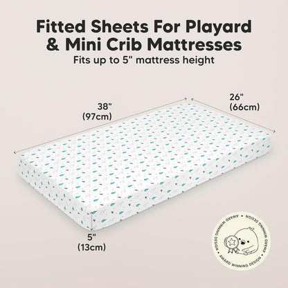 2-Pack Mini Crib Sheets Fitted - 38x26 Pack N Play Sheets for Pack and Play Mattress, Organic