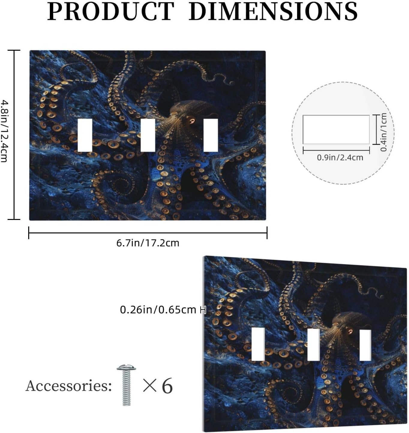 Decorative Switch Covers Plate Horror Night Blue Ocean Evil Octopus 3 Gang Artistic Wall Plate Unique Triple Toggle Light Switch Plate Jumbo Faceplate for Bathroom Bedroom Home Decor