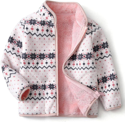 Kids Printed Polar Fleece Jacket Toddler Baby Boys Girls Autumn Winter Warm Sherpa Lining Outerwear Soft Lightweight