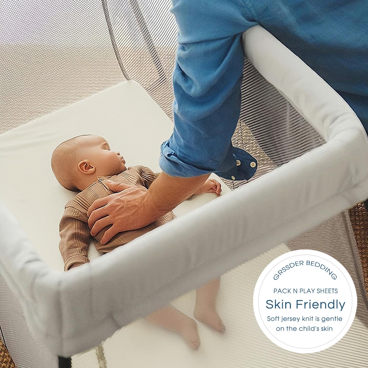GRSSDER Mini Crib Sheets Fitted, Pack and Play Sheets 2 Pack, Ultra Soft Stretchy Pack N Play