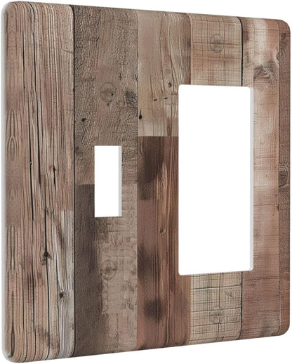 Decorative Outlet Covers Retro Wood Plank Vintaga Wooden Board 2 Gang 1 Gang Wall Plate Cover Single Toggle Rocker Combo Light Switch Cover Plate Face Plate for Bedroom Home Decor