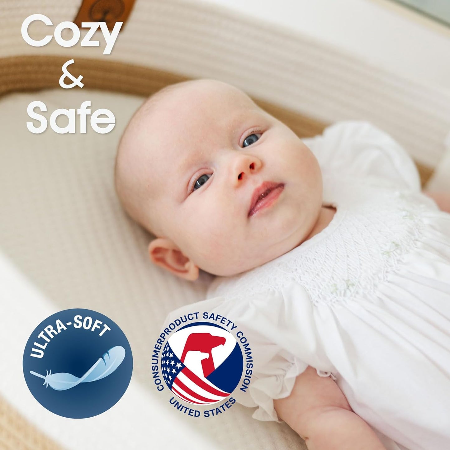 J&JOO Baby Changing Basket includes Diaper Caddy - Breathable & Waterproof Dual-Cover, Portable, Changing Pad for Dresser & Changing Table, Gift for Baby Shower (Brown & White, Diaper Caddy Set)