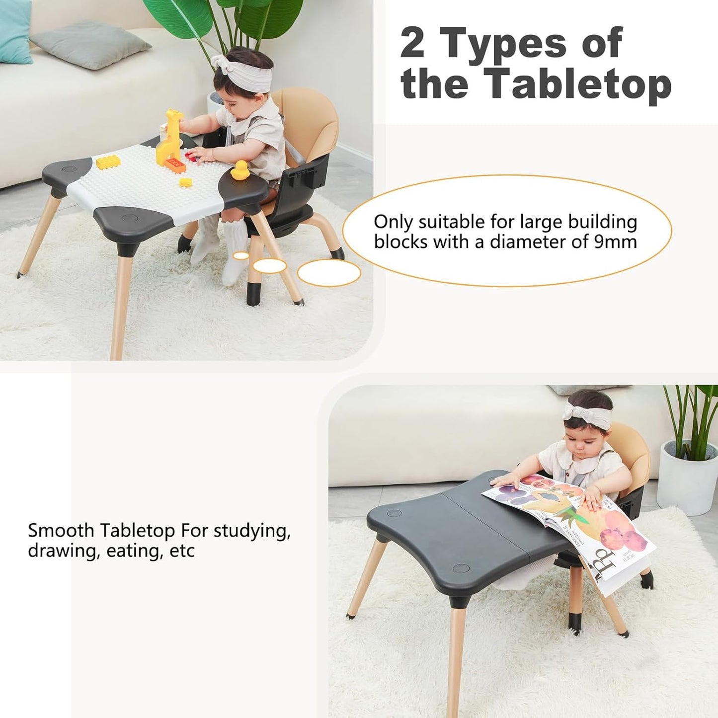 Baby High Chair, 7 in 1 Convertible High Chairs for Babies and Toddlers, Kids Learning Table