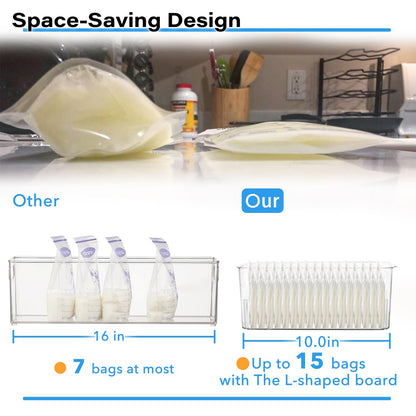 Breastmilk Storage Container with 4 Freezer Flattener Kit to Flatten Standing Breast Milk Bags in