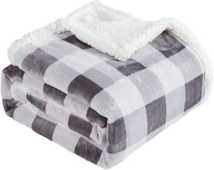 Touchat Sherpa Plaid Twin Blanket 60" X 70", Fuzzy Fluffy Soft Cozy Throw Blanket, Twin Size Plush Fleece Flannel Plush Microfiber Blanket for Couch Bed Sofa (Grey)