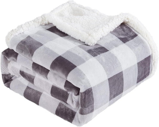 Touchat Sherpa Plaid Twin Blanket 60" X 70", Fuzzy Fluffy Soft Cozy Throw Blanket, Twin Size Plush Fleece Flannel Plush Microfiber Blanket for Couch Bed Sofa (Grey)
