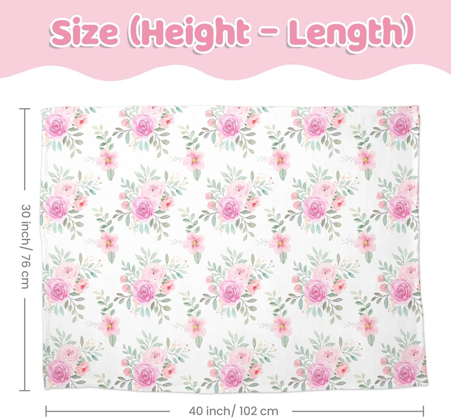 Floral Minky Baby Blanket 30 x 40 Inches for Girls, Soft Plush Receiving Blanket with Dotted Back