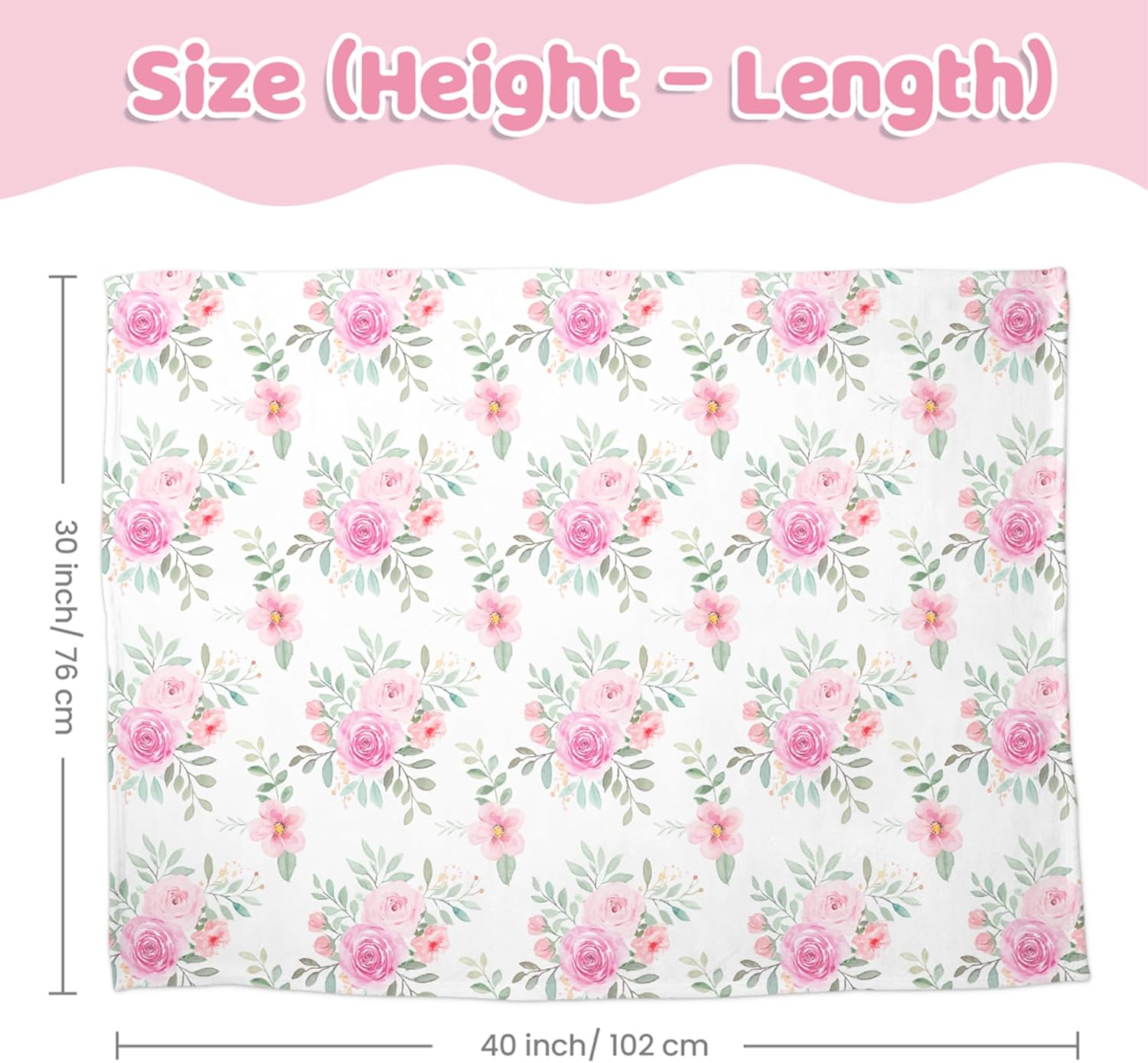 Floral Minky Baby Blanket 30 x 40 Inches for Girls, Soft Plush Receiving Blanket with Dotted Back