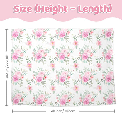 Floral Minky Baby Blanket 30 x 40 Inches for Girls, Soft Plush Receiving Blanket with Dotted Back