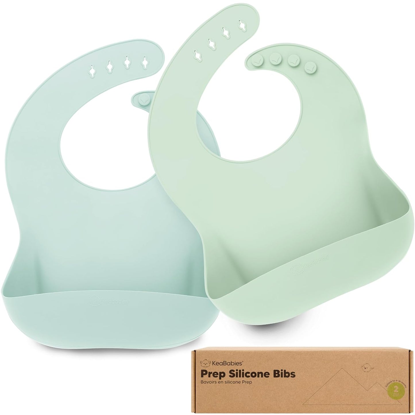 KeaBabies 2-Pack Silicone Baby Bibs for Eating - Sturdy Food-Grade Silicone Bibs for Babies Girl