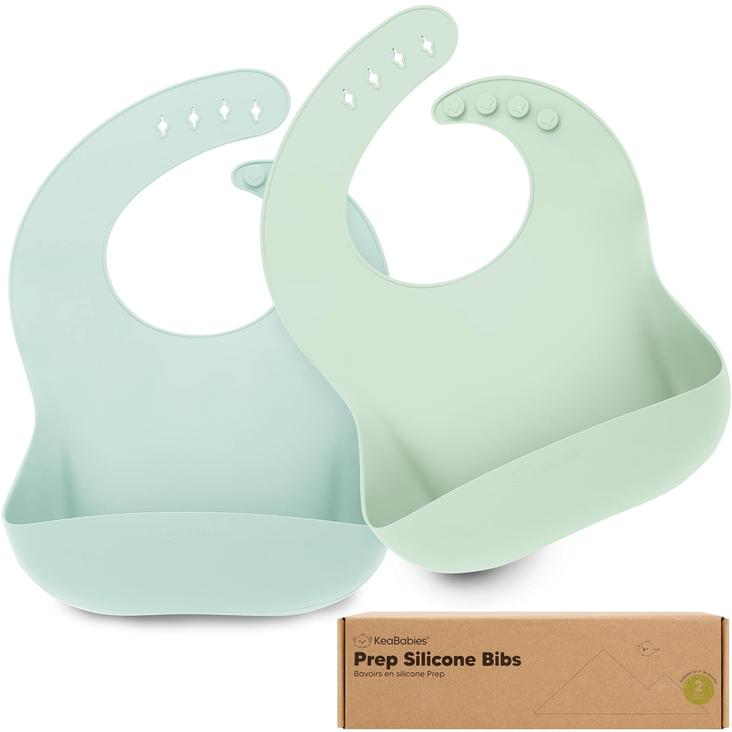 KeaBabies 2-Pack Silicone Baby Bibs for Eating - Sturdy Food-Grade Silicone Bibs for Babies Girl