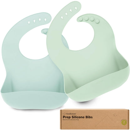 KeaBabies 2-Pack Silicone Baby Bibs for Eating - Sturdy Food-Grade Silicone Bibs for Babies Girl