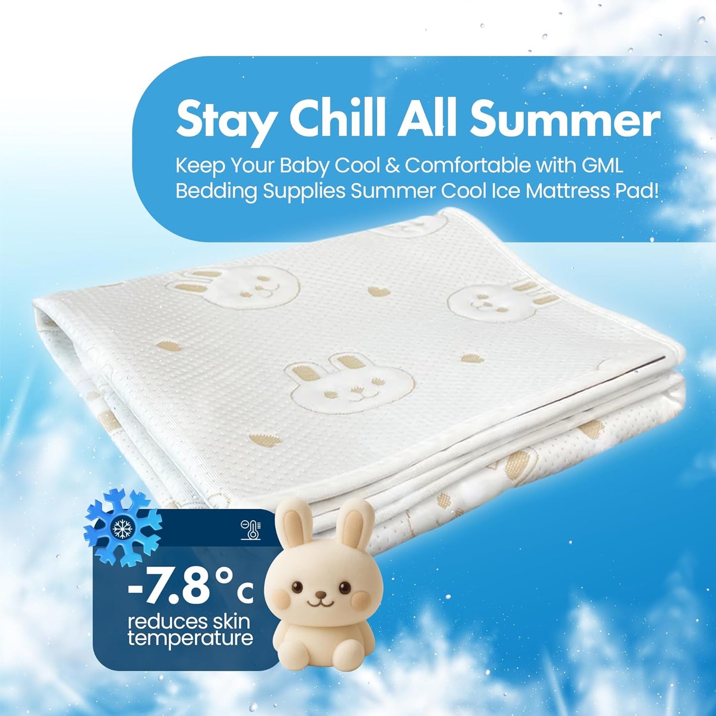 GML Bunny Cooling Crib Mattress Pad – Waterproof, Breathable Baby Mattress Protector for Toddler