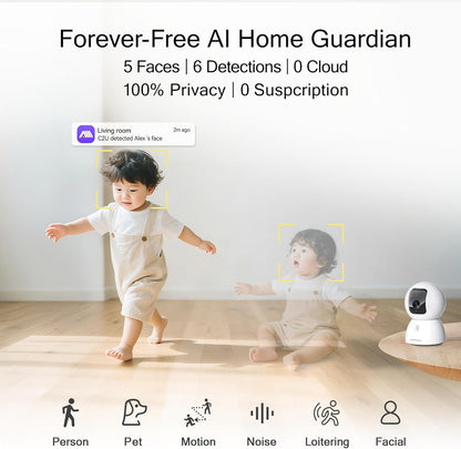 3K Pet/Dog Camera Indoor w/Phone App, No Monthly Fee 64GB Local Storage & AI Tracking Face ID, 2.4/5GHz WiFi Cameras for Home Security Baby Monitor, Pan/Tilt, 2-Way Talk