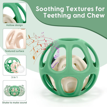 MCGMITT Baby Montessori Sensory Toys for 0-6 6-12 Months, Easy Grasp Food Grade Stretchy Silicone Baby Teether Teething Rattle Toys, BPA-Free Infant Teether Ball Chew Rattle Toys Shower Gifts